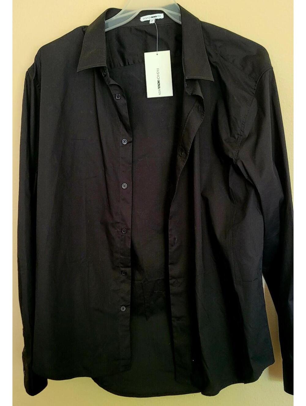 Fashion Nova Simon Long Sleeve Woven Top Men's 3XL Black Button-Down Shirt